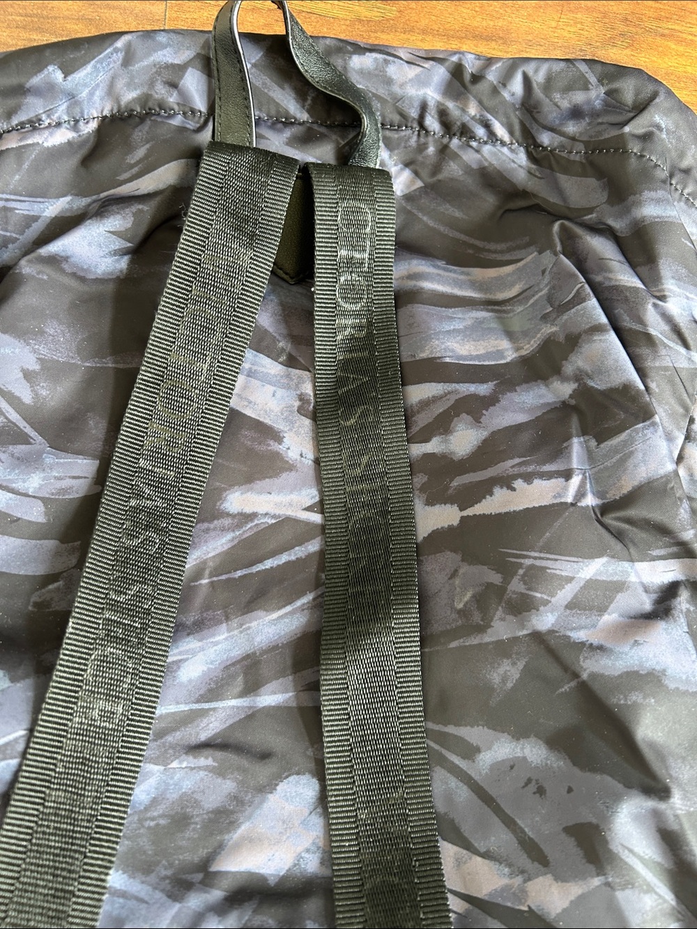 Victoria's Secret Black and Gray Camo Drawstring Backpack with Mesh Pockets - Picture 8 of 8
